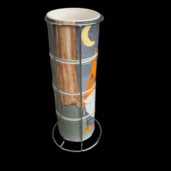 Halloween Fall Pumpkin Gnome Stackable Coffee Cups w/ Holder - Picture 2 of 7